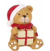 Candela Forma di Orso Orsetto con Pacco Regalo Natalizio Decorativa Natale 11 cm