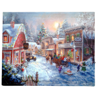 Quadro Paesaggio Villaggio di Natale con LED Multicolor Innevato Natalizio 50x40