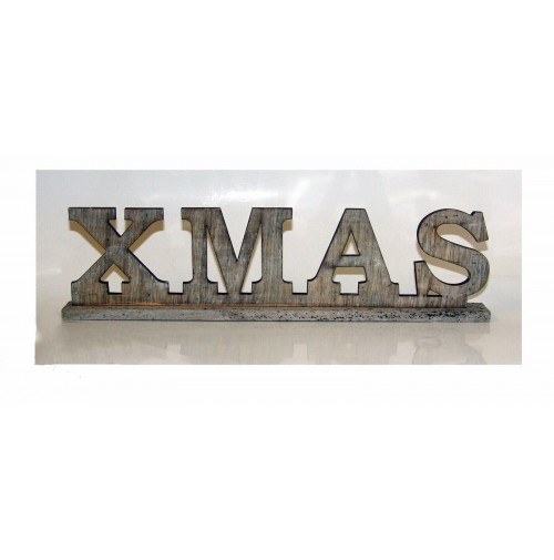 Scritta Natalizia in Legno XMAS Grigio 33,5 x 9 cm - Decorazione Decoro Natale 