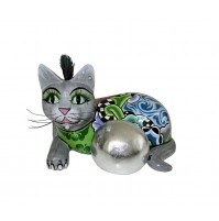 Scultura TOM'S DRAG COMPANY Gatto Bola Plateada Silverbal Cat M Silver Line