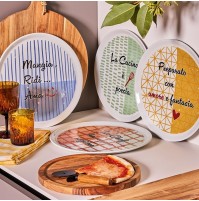 Servizio Piatti Pizza Giganti per 4 Persone TOGNANA Frasi Set Porcellana 33 cm