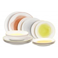 Servizio Piatti da Tavola Multicolor Sfumato FOGGY 18 Pezzi Porcellana 6 Persone