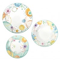 Set 18 Piatti Tavola BRANDANI Bollicine 6 Persone Porcellana Fiori Primavera